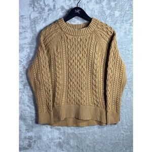 J Crew Fisherman Cable Knit Chunky Pullover Sweater Brown Womens Large Cotton